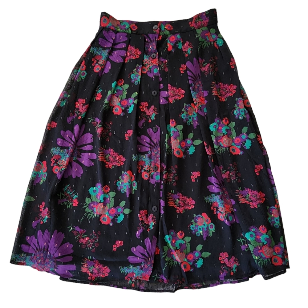 ModCloth Meow Bouquet Pleated Swing Skirt